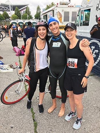 The team of Anthea, Kevin, and Katie together before the Toronto Triathlon Festival