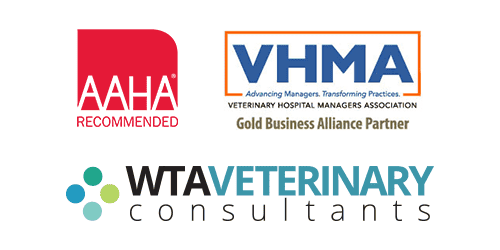 The logos for AAHA, VHMA, and WTA veterinary consultants