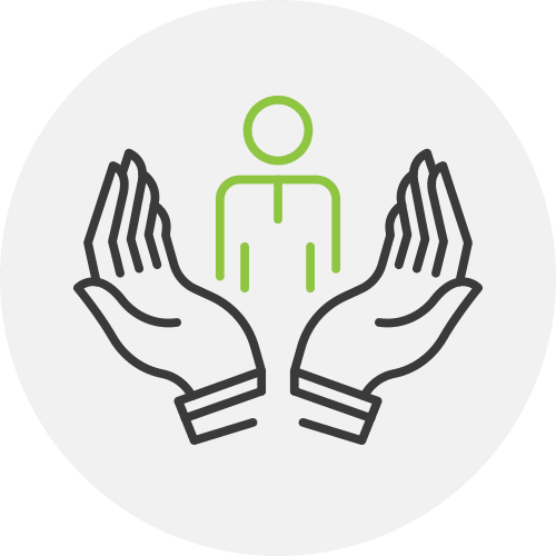 icon of two open hands, as if they are holding a person.