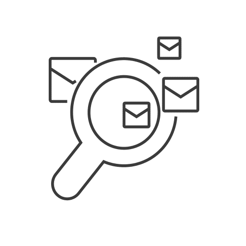 A magnifying glass icon looking over envelopes