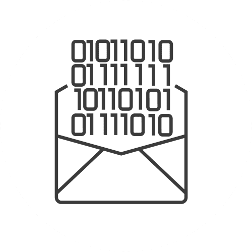 An envelope icon with computer data coming out
