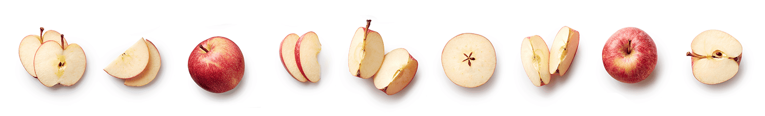 An image showing multiple apples cut up in various different ways