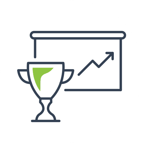 an icon of a trophy in front of a rising graph